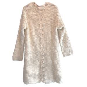 Long Nubby Knit Open Laced Back Cream Cardigan Sweater size Medium